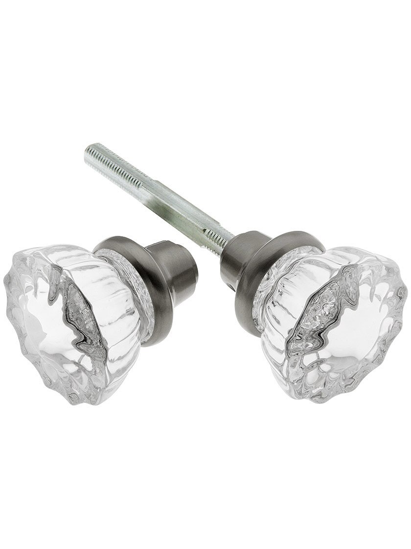 Pair of Fluted Crystal Door Knobs With Solid Brass Base House of